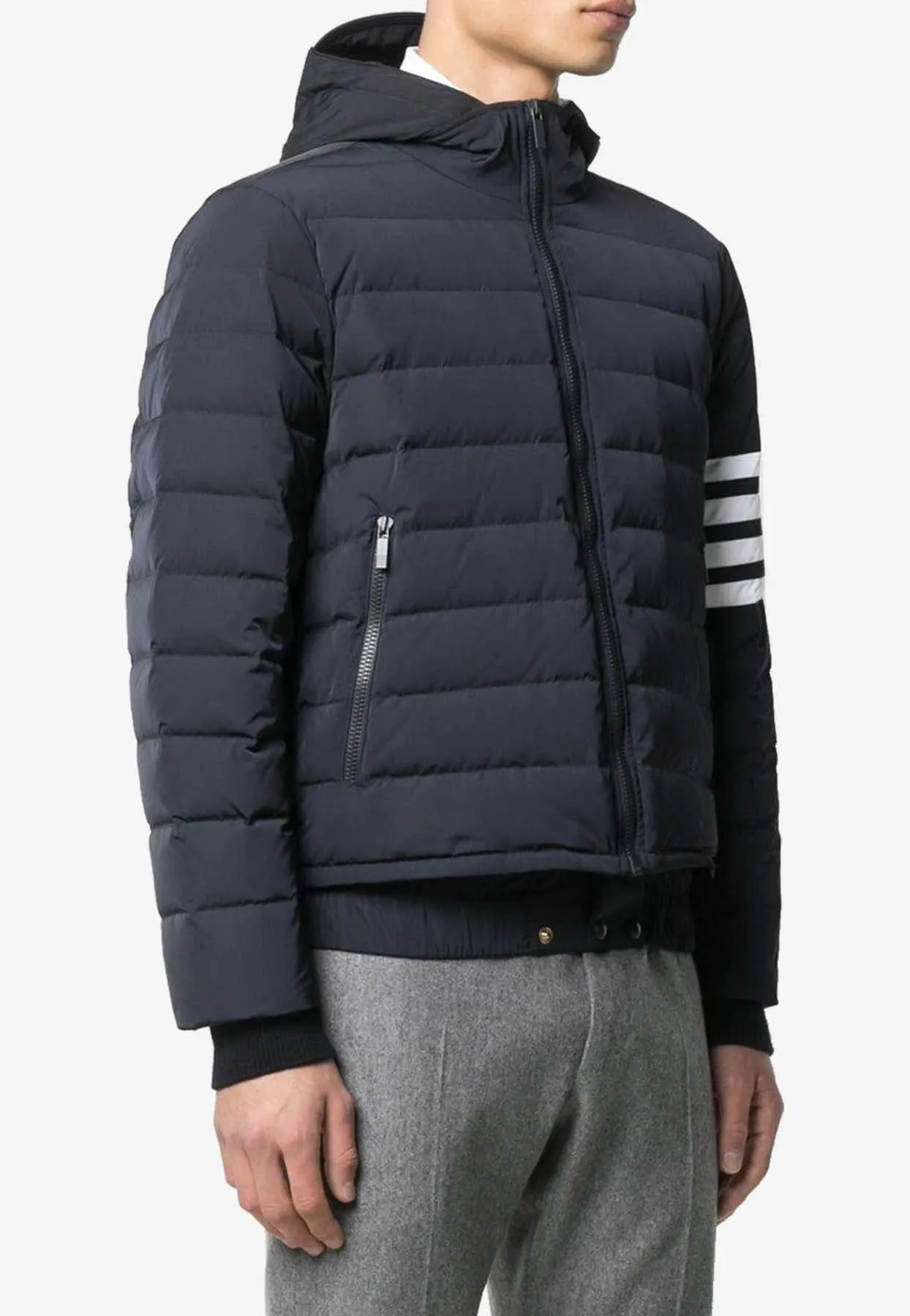 4-bar Stripes Zip-Up Down Jacket