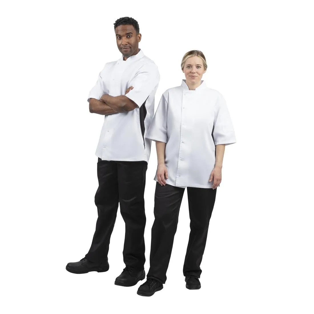 A928-S Whites Nevada Unisex Chefs Jacket Short Sleeve Black and White S