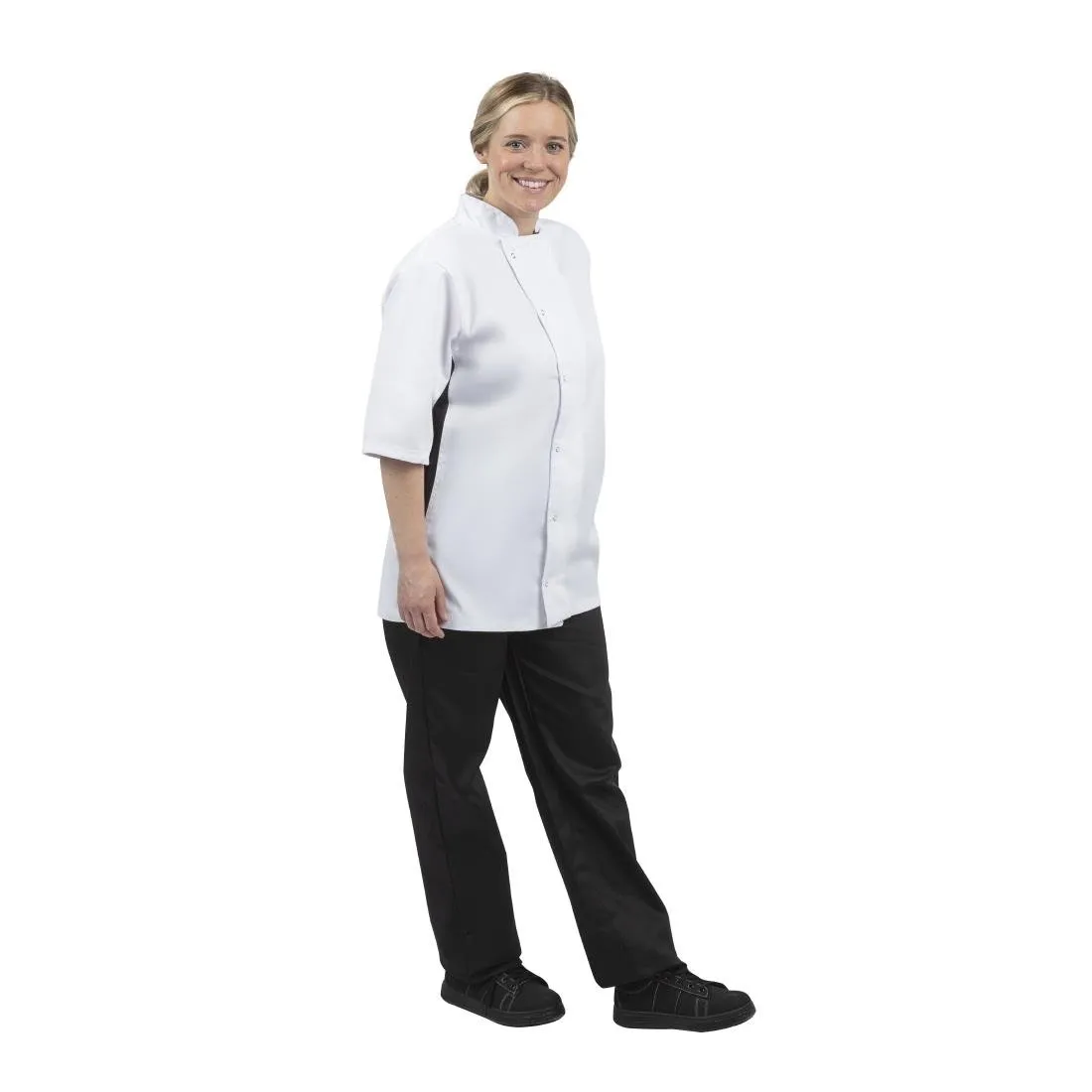 A928-S Whites Nevada Unisex Chefs Jacket Short Sleeve Black and White S