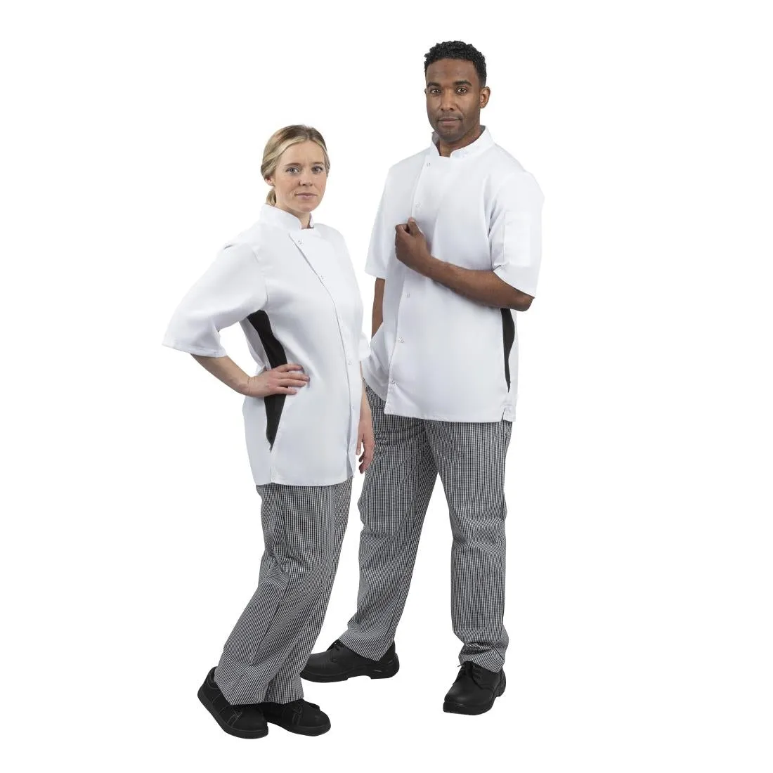 A928-S Whites Nevada Unisex Chefs Jacket Short Sleeve Black and White S