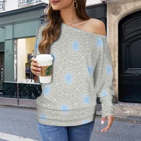 Batwing Long Sleeve Sweater Blue Dandelion Geometric