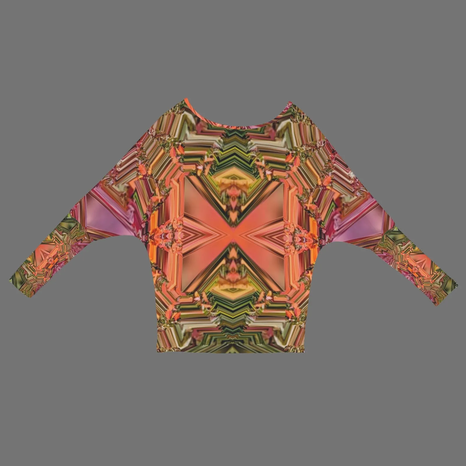 Batwing Long Sleeve Sweater Fall Leaves Geometric