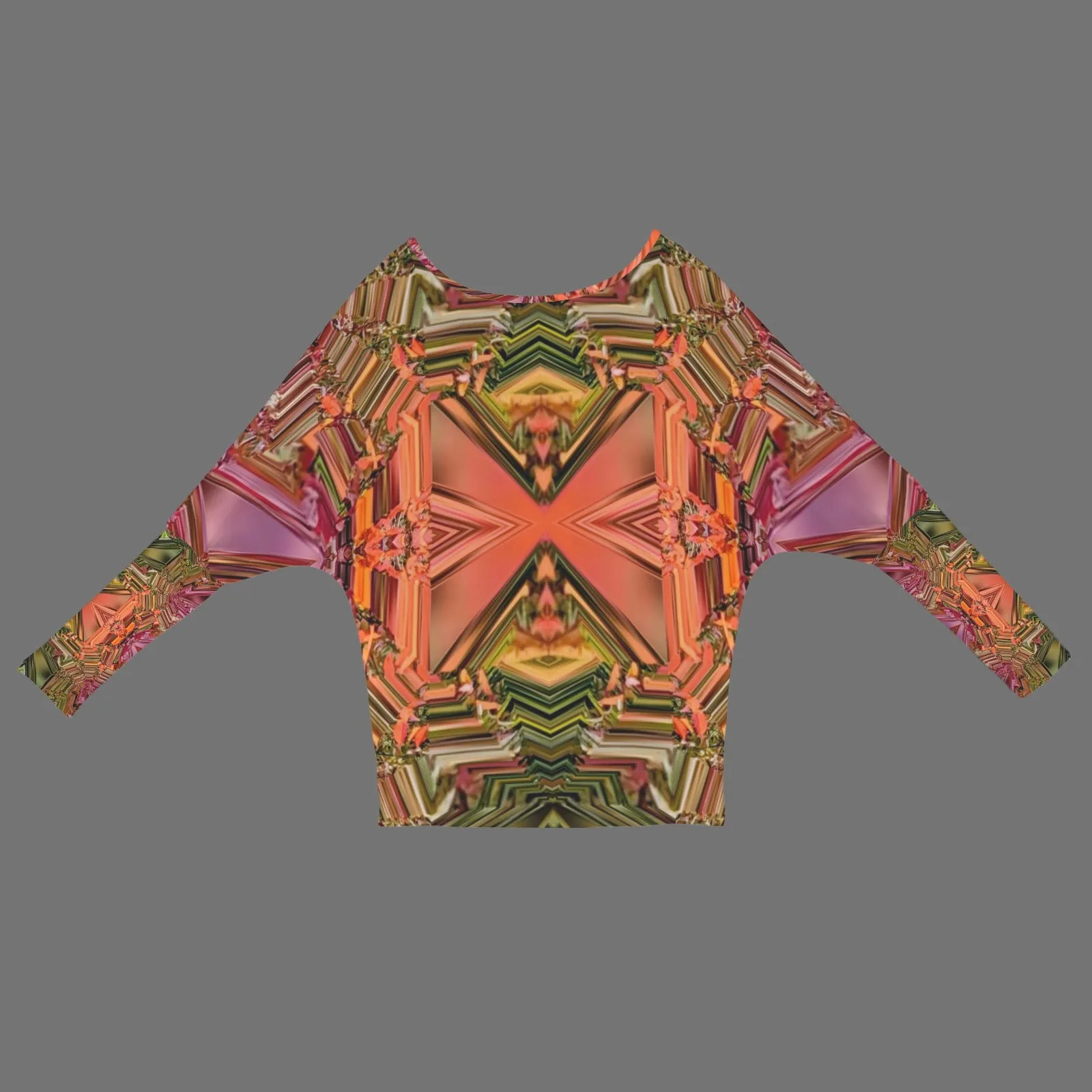 Batwing Long Sleeve Sweater Fall Leaves Geometric