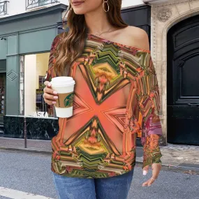 Batwing Long Sleeve Sweater Fall Leaves Geometric