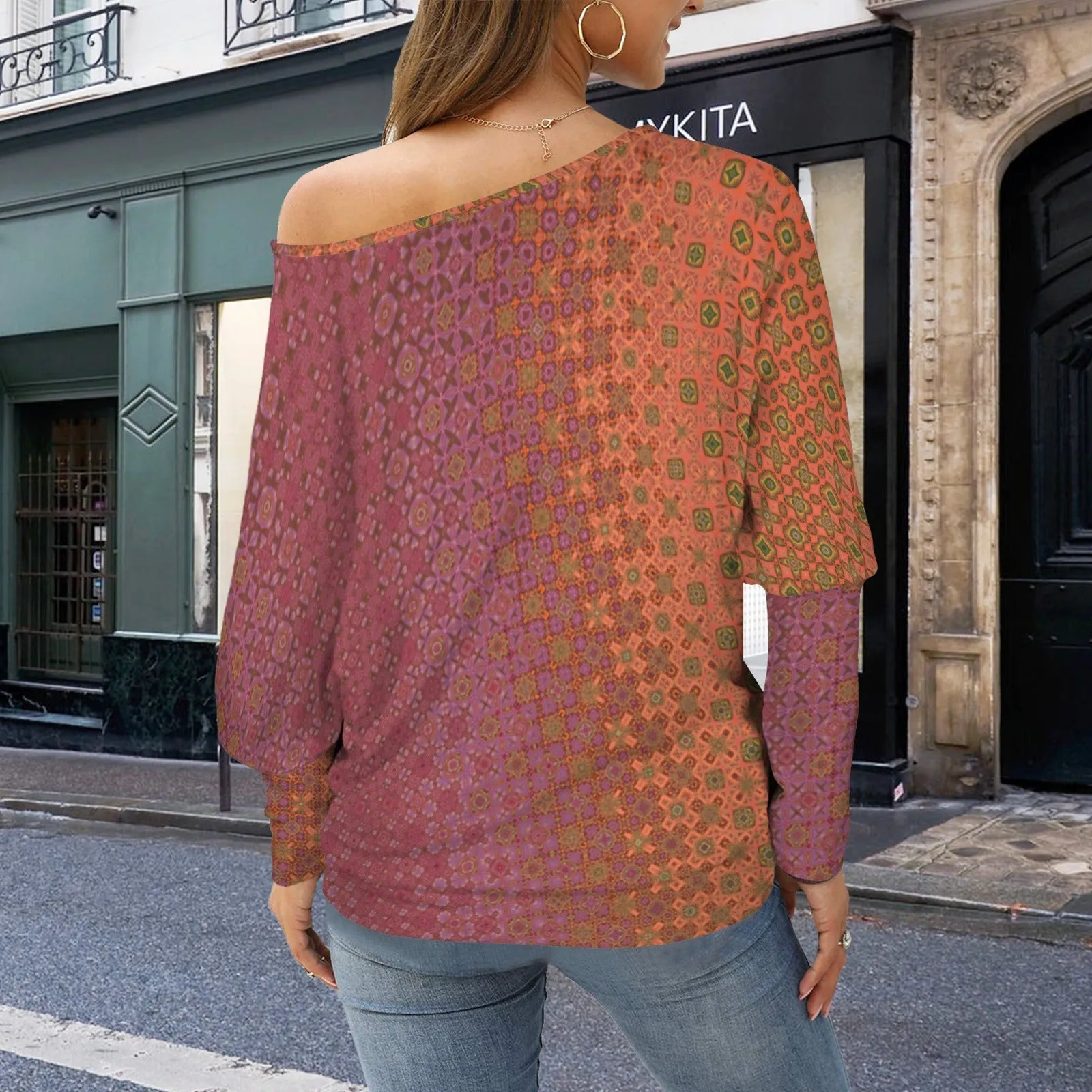 Batwing Long Sleeve Sweater Fall Leaves Ombre