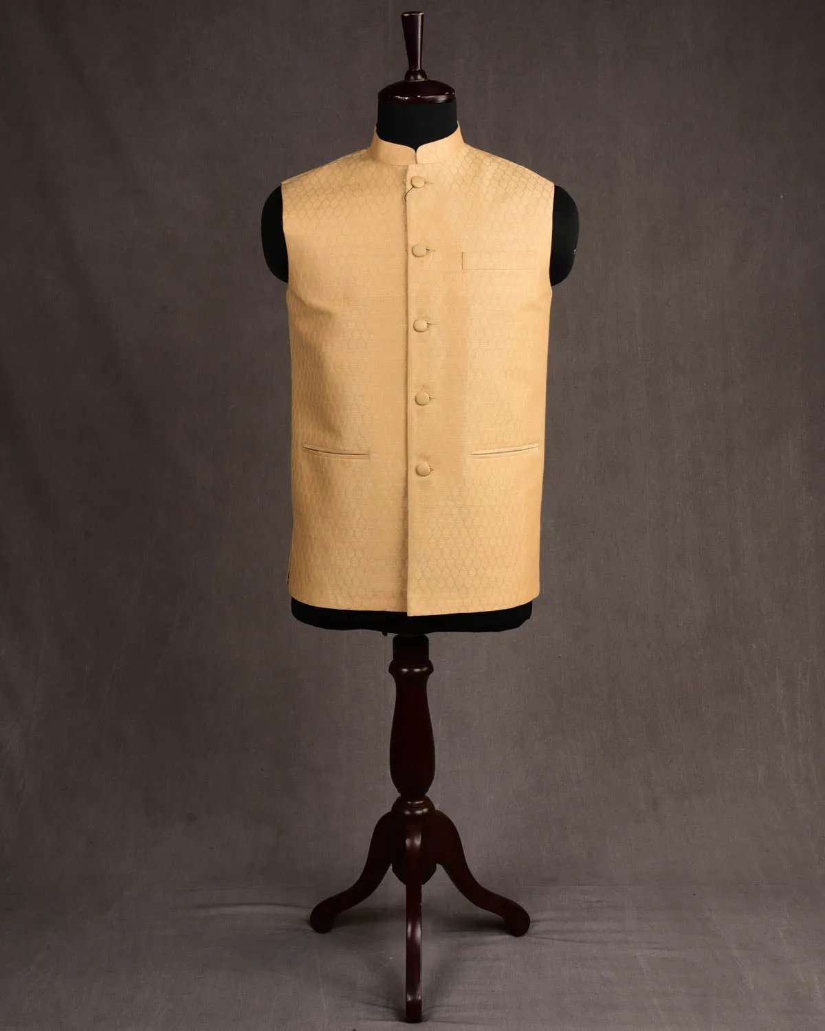 Beige Banarasi Tanchoi Handwoven Linen Cotton Mens Modi Jacket