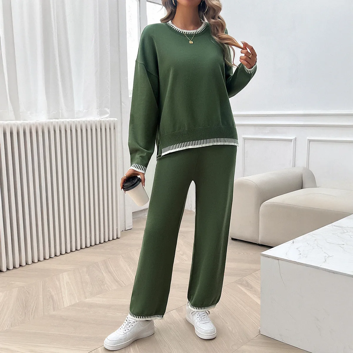 Casual Contrast Color Pullover Sweatshirts And Pants Set Wholesale Womens Clothing N3824062400018