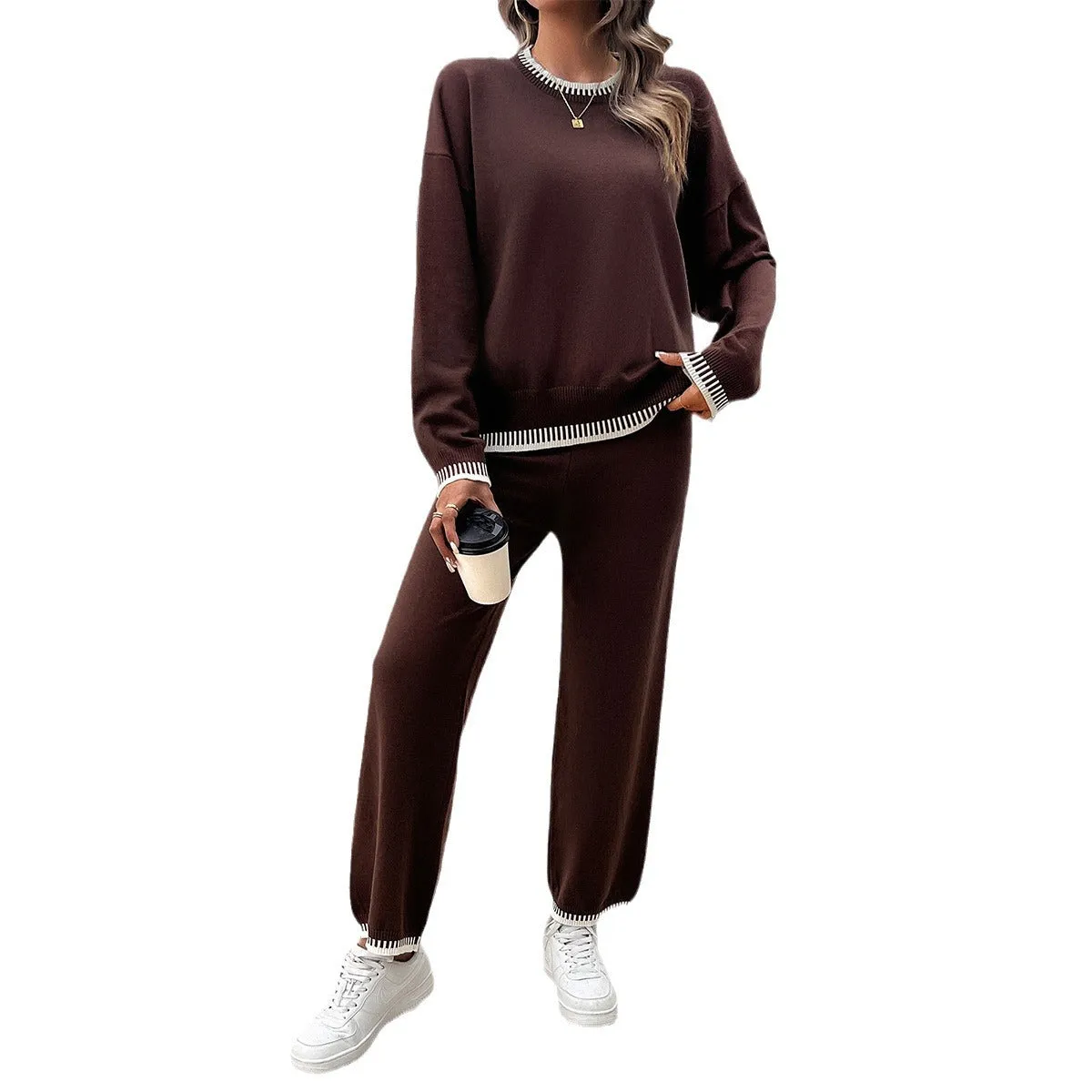Casual Contrast Color Pullover Sweatshirts And Pants Set Wholesale Womens Clothing N3824062400018