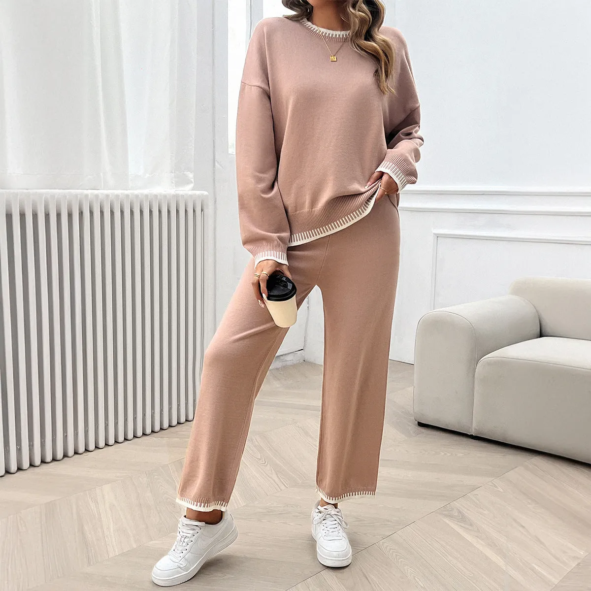 Casual Contrast Color Pullover Sweatshirts And Pants Set Wholesale Womens Clothing N3824062400018