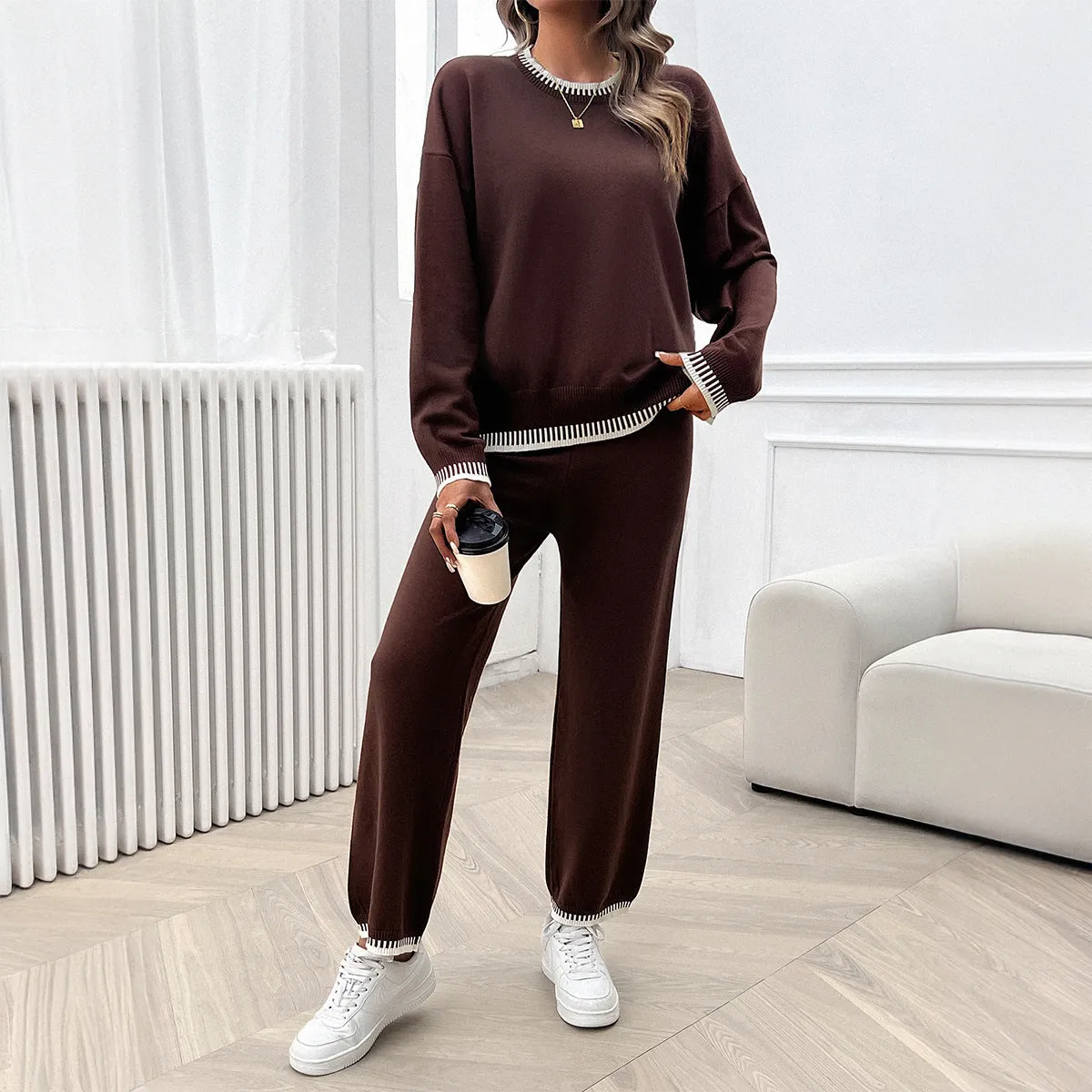 Casual Contrast Color Pullover Sweatshirts And Pants Set Wholesale Womens Clothing N3824062400018