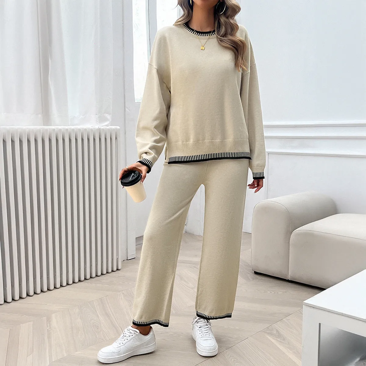 Casual Contrast Color Pullover Sweatshirts And Pants Set Wholesale Womens Clothing N3824062400018