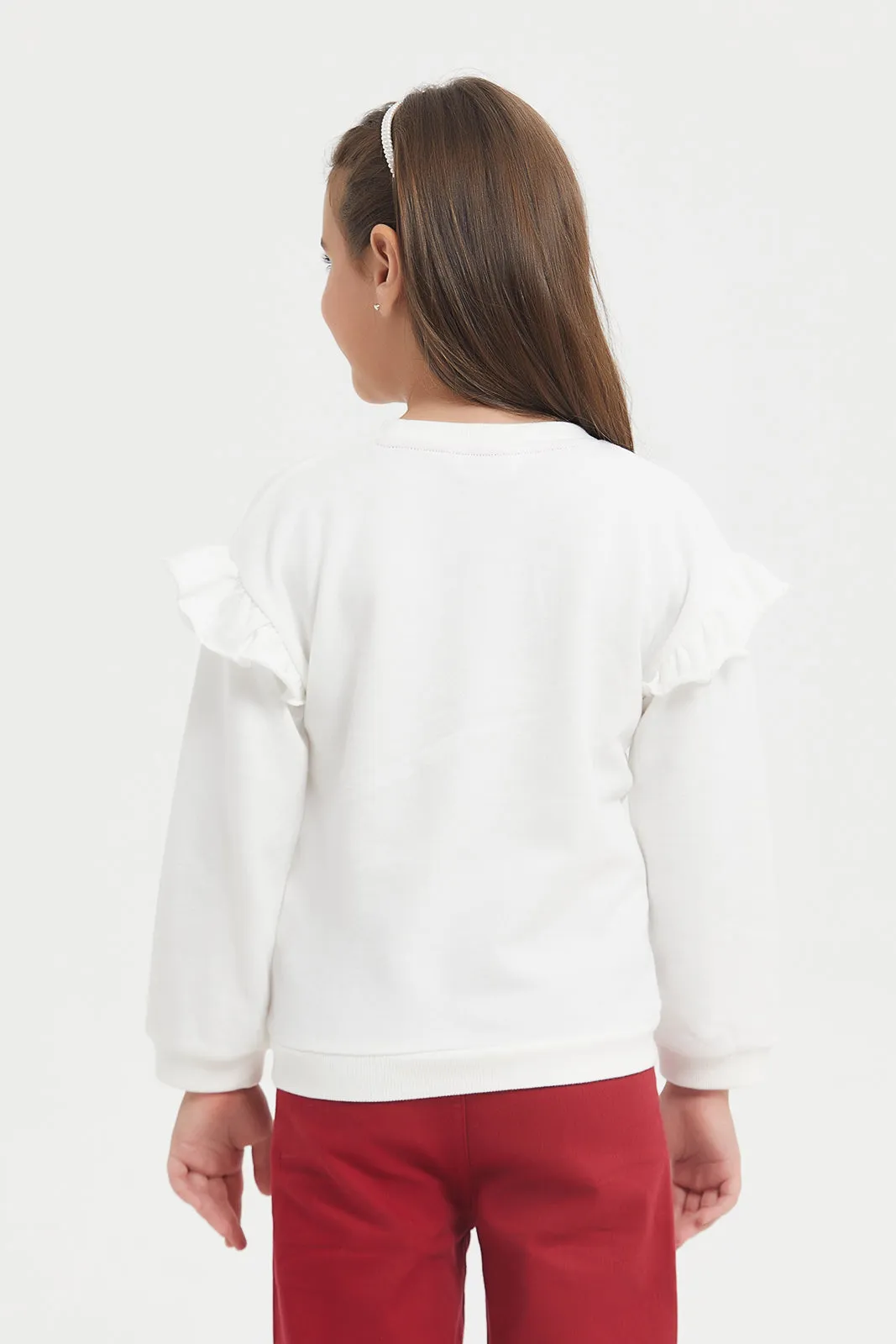 Girls White Applique Work Sweatshirt