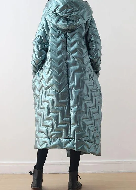 Green original design loose large size hooded high-end shiny down jacket thickened white duck down jacket