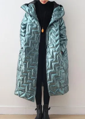 Green original design loose large size hooded high-end shiny down jacket thickened white duck down jacket