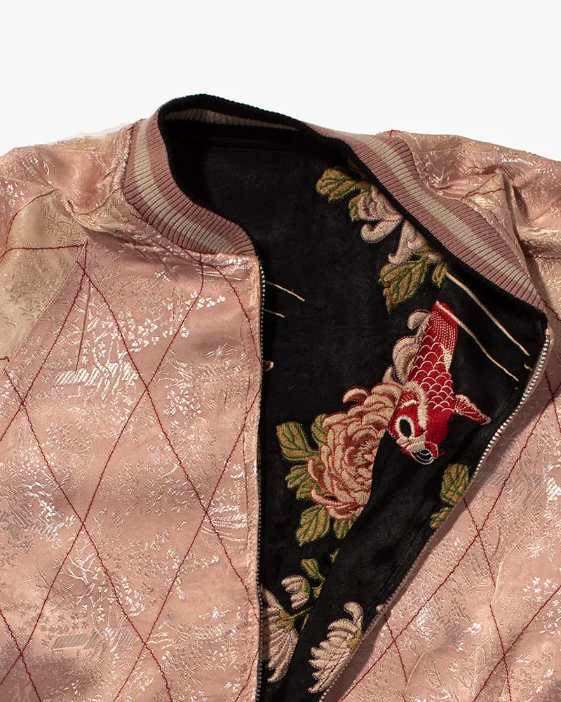 Japanese Repro Souvenir Jacket, Reversible, Black Goldfish and Chrysanthemums