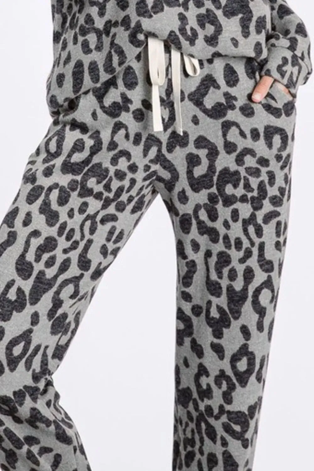 Leopard Fuzzy Knit Casual Pants