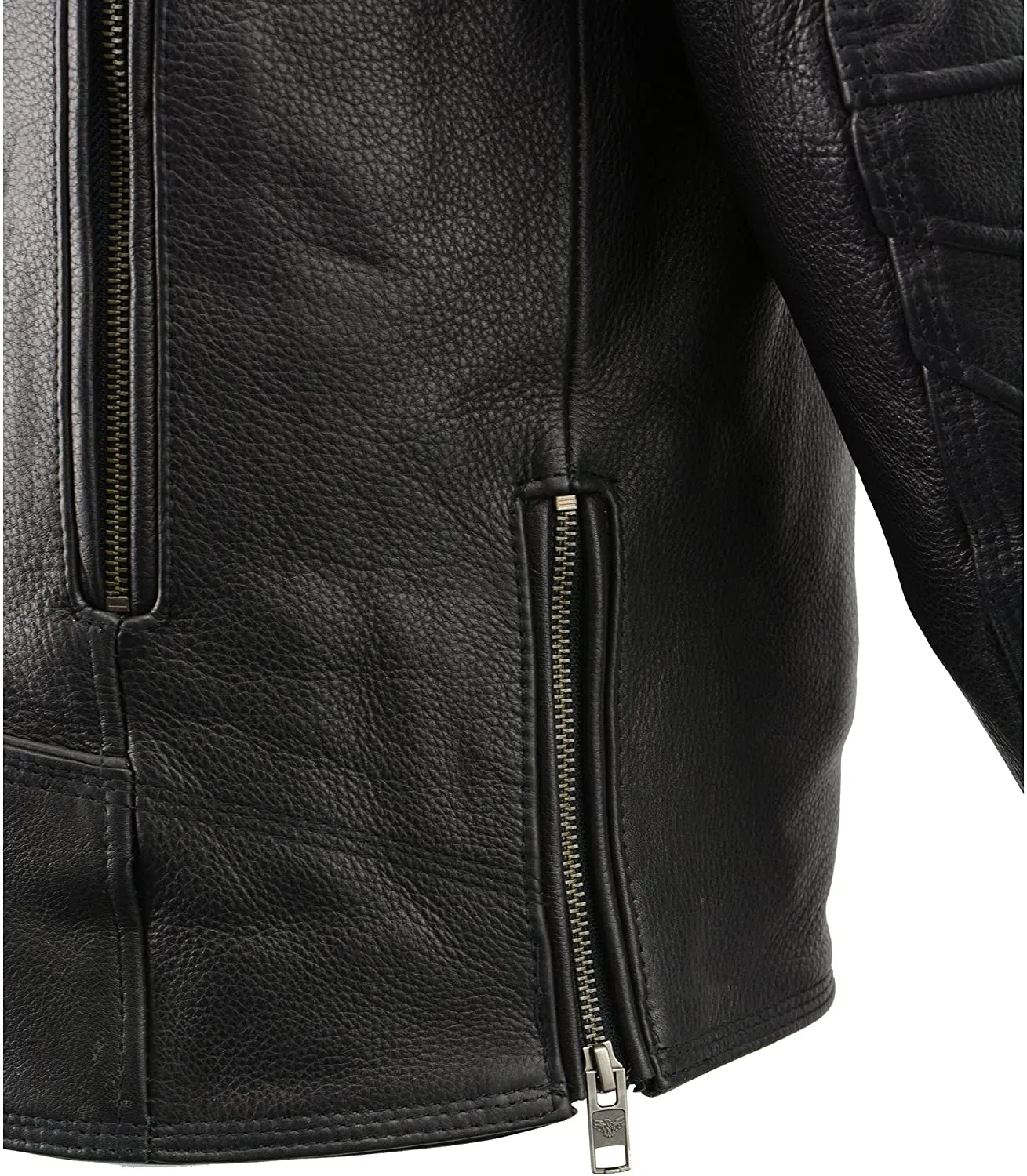 Milwaukee Leather MLM1515 Men's Classic Beltless Black Leather Triple Stitched Motorcycle Biker Rider Jacket