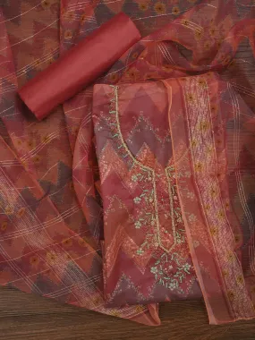 Multicolor Sequin Embroidered Organza Dress Material with Dupatta