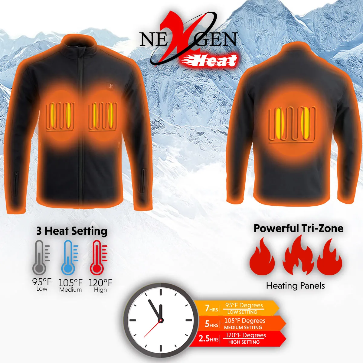 Nexgen Heat MPM1762SET Mens Soft Shell Heated Jacket - Black Standup Collar Jacket for Winter with Battery Pack