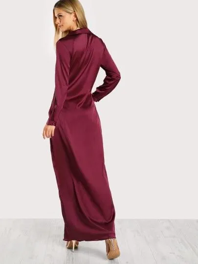 Satin Front Twist Wrap Dress
