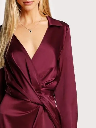 Satin Front Twist Wrap Dress