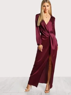 Satin Front Twist Wrap Dress