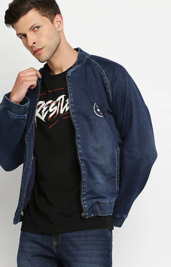 Spykar Men Navy Blue Cotton Slim Fit Denim Jacket