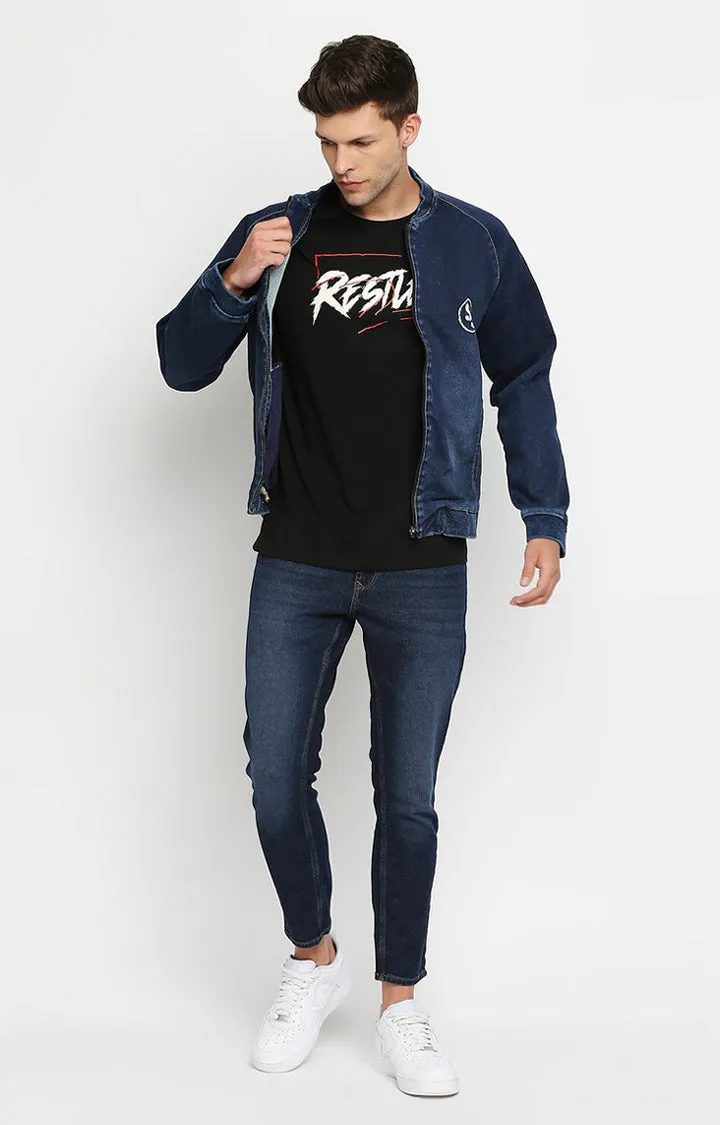 Spykar Men Navy Blue Cotton Slim Fit Denim Jacket