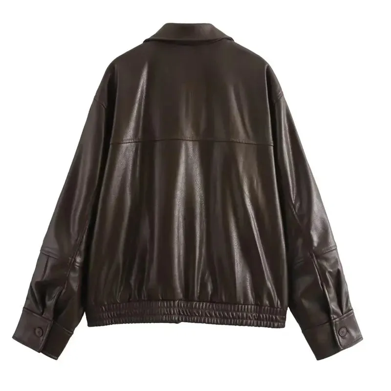Women's Jackets Cropped Faux Leather Jacket Women Autumn Long Sleeve Black Bomber Jackets Fashion Demi-Season Jacket