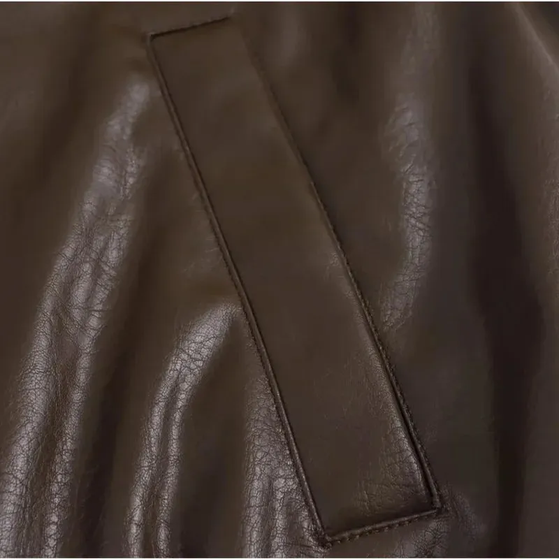 Women's Jackets Cropped Faux Leather Jacket Women Autumn Long Sleeve Black Bomber Jackets Fashion Demi-Season Jacket