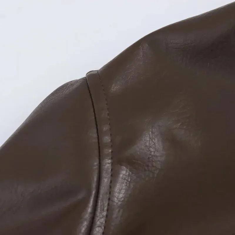 Women's Jackets Cropped Faux Leather Jacket Women Autumn Long Sleeve Black Bomber Jackets Fashion Demi-Season Jacket